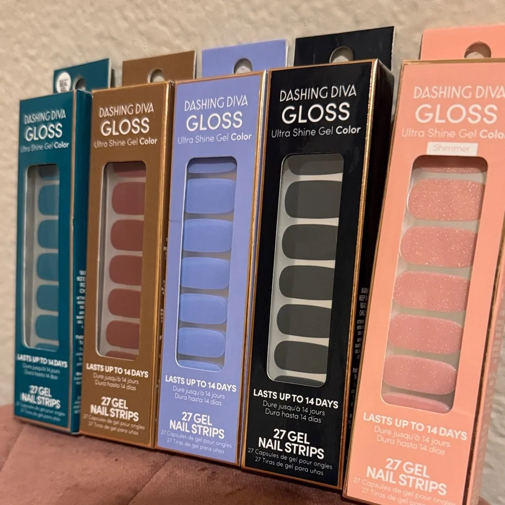Dashing Diva Gloss Gel Nail Strips Set - Teal, Pink, Brown, Blue, Peach - Picture 2 of 3